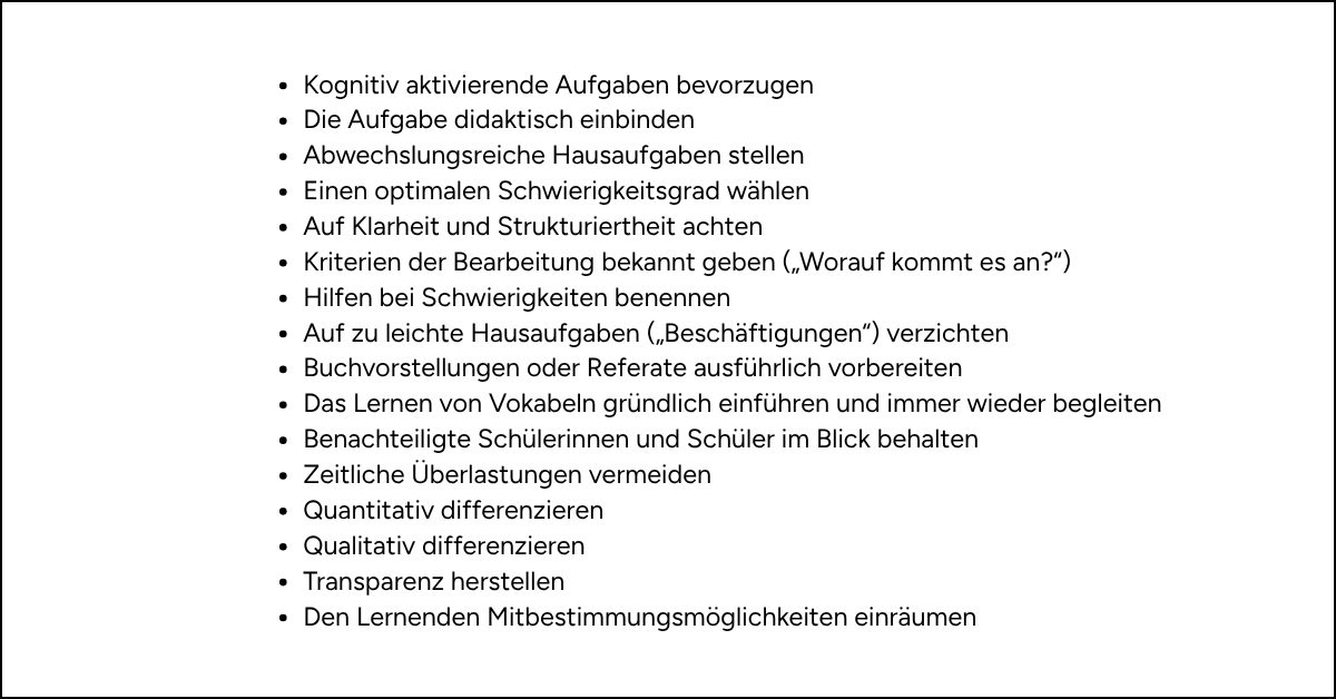 Abb. 2: Leitlinien für die Auswahl von Hausaufgaben