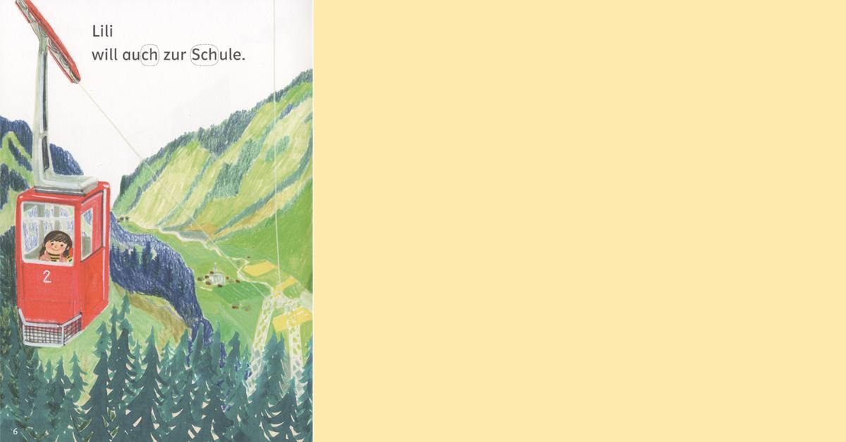Buchseite mit Satz: Lili will auch zur Schule.